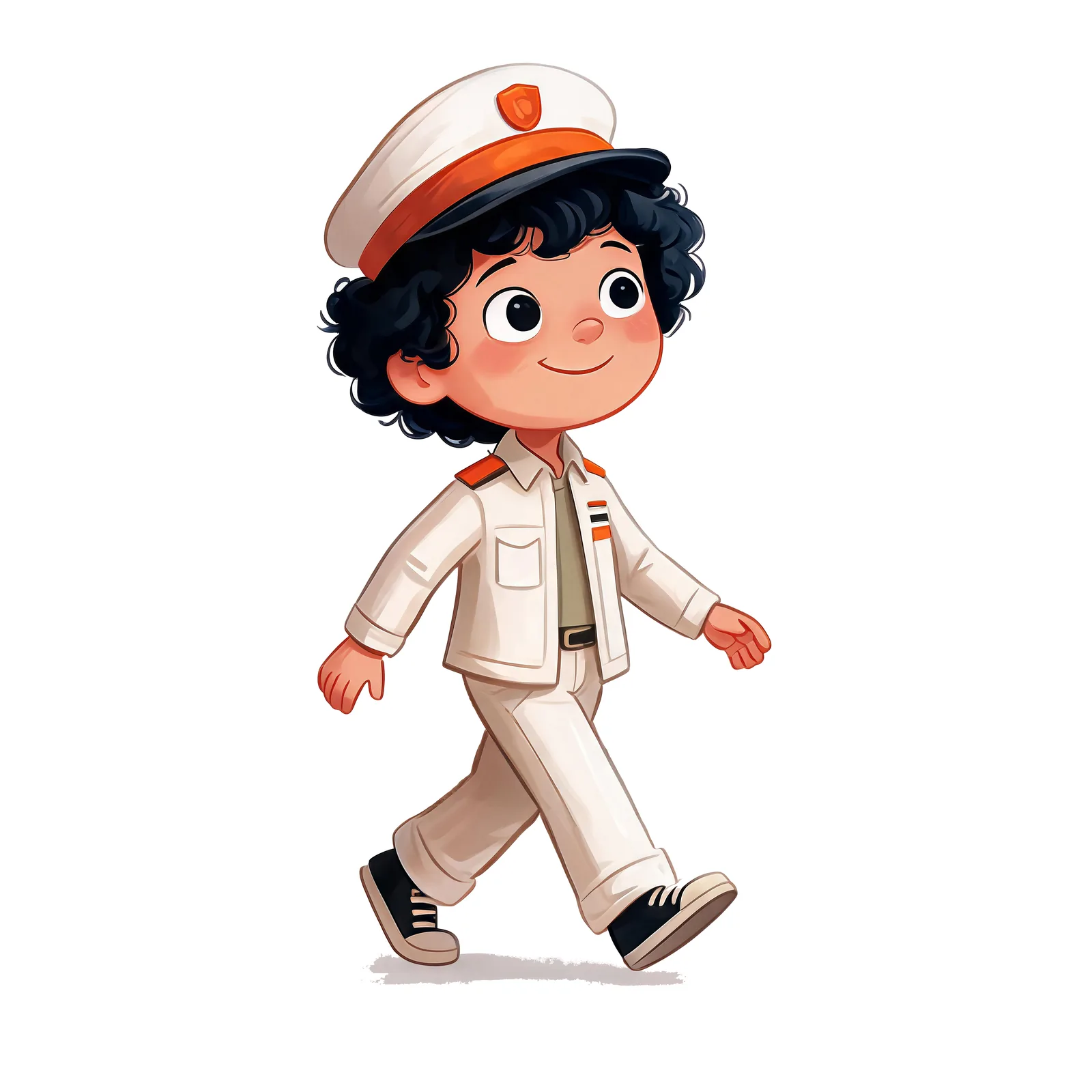 A cheerful little sailor strides along with his suitcase.