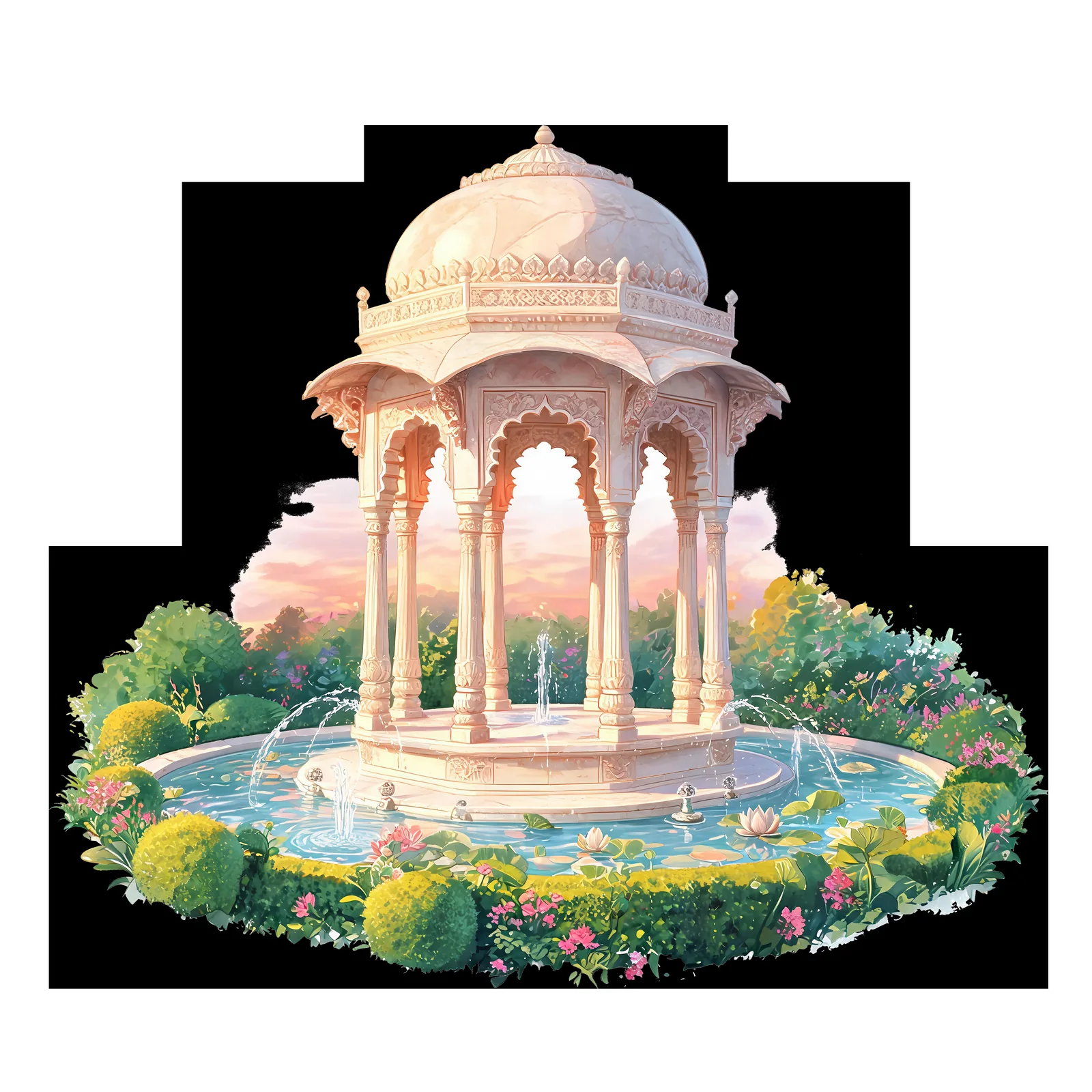 The fountains and pavilion of Udaipur's Saheliyon-ki-Bari garden.