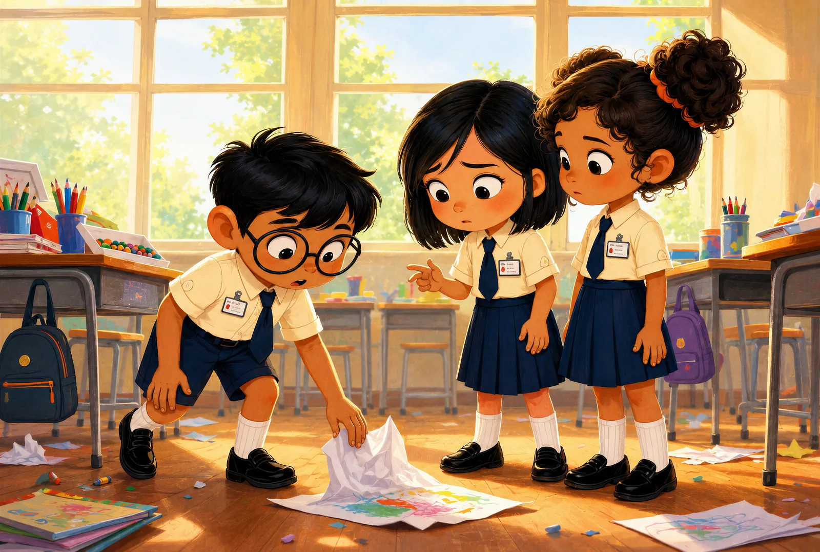 A lively classroom moment as a story takes shape.