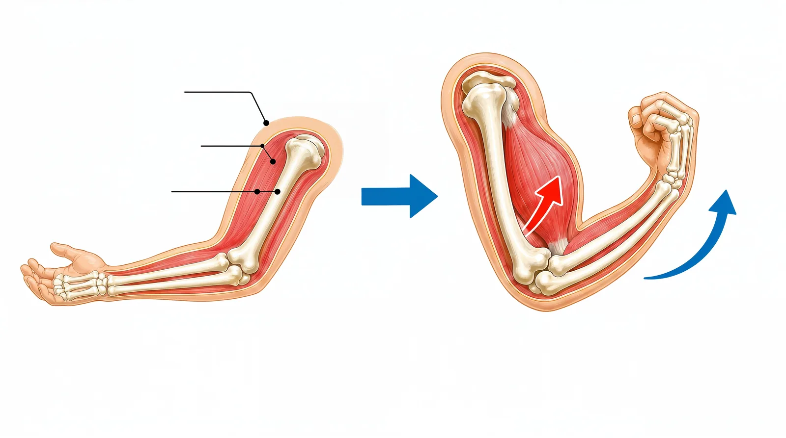 How the arm bends — muscles pulling on bones at a joint.