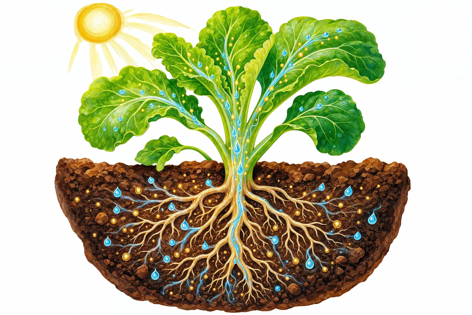 How roots drink up water and nutrients from the soil.