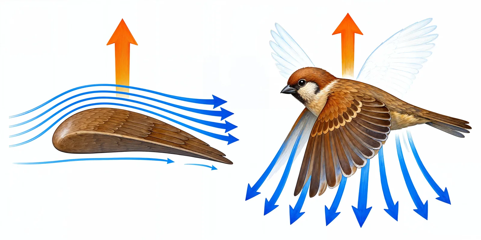 How a wing's shape lifts a bird into flight.
