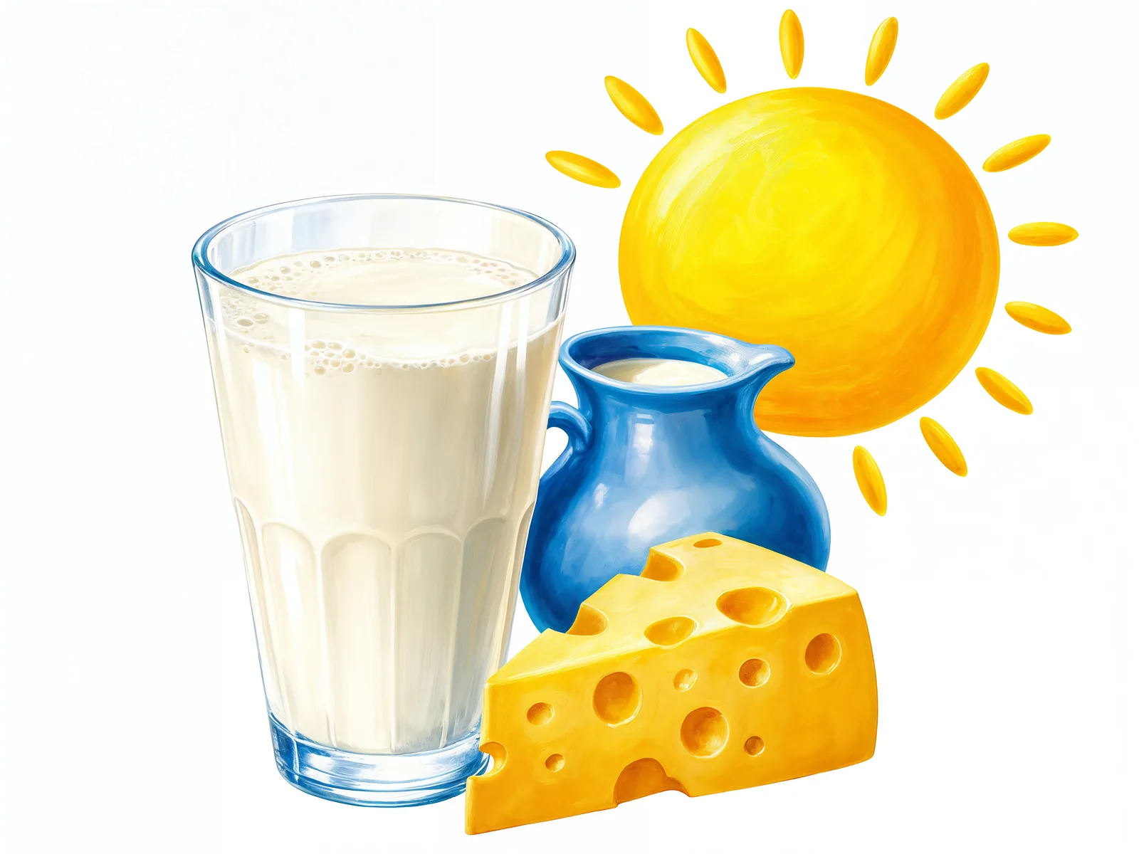 Milk and sunshine give us Vitamin D for strong bones.