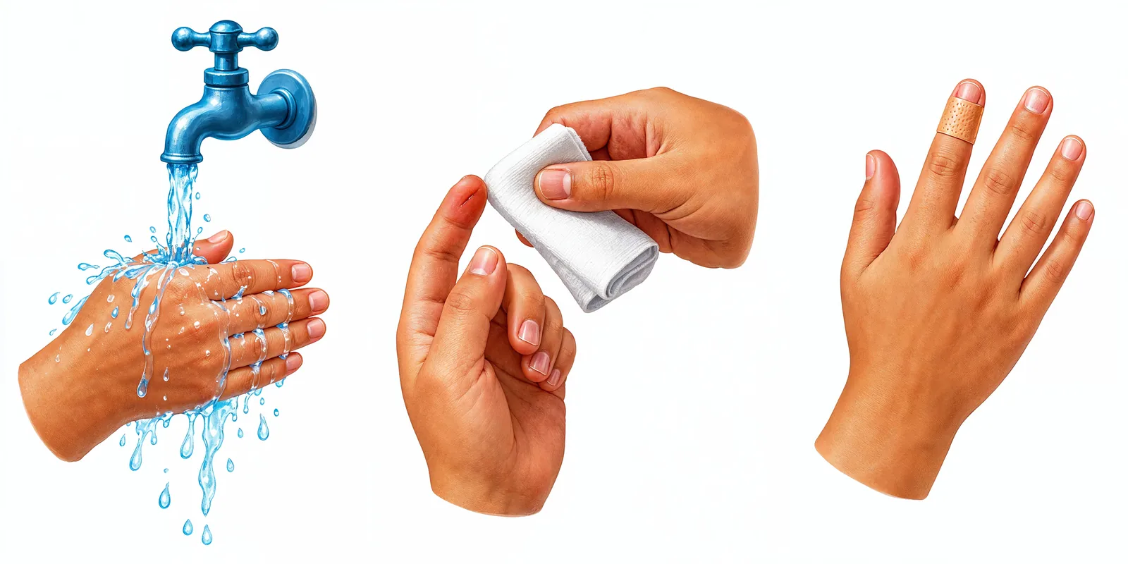 Simple steps to clean and cover a small cut.