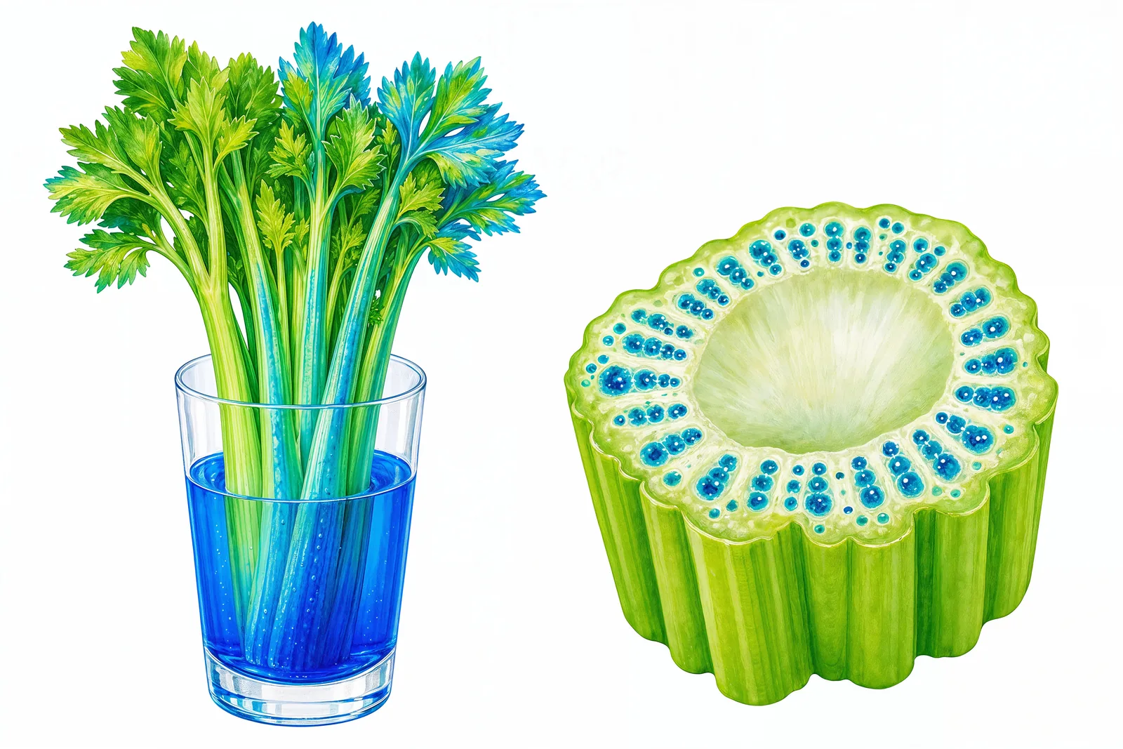 Inside a stem — the tubes that carry water up a plant.