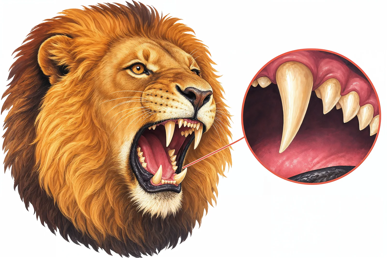 A lion's sharp teeth — built for eating meat.