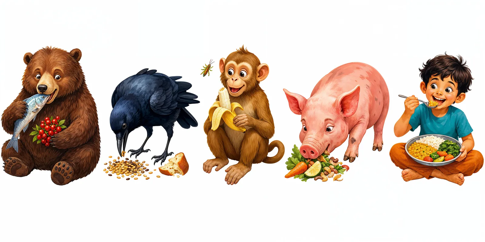 Omnivores — animals that eat both plants and meat.