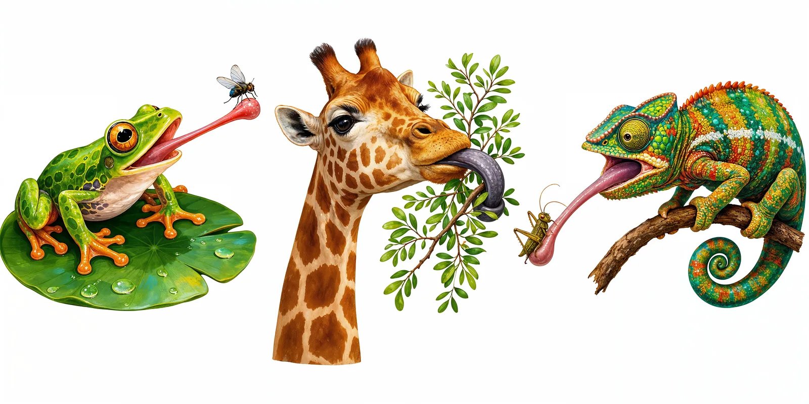 Special tongues — from frogs to giraffes to chameleons.