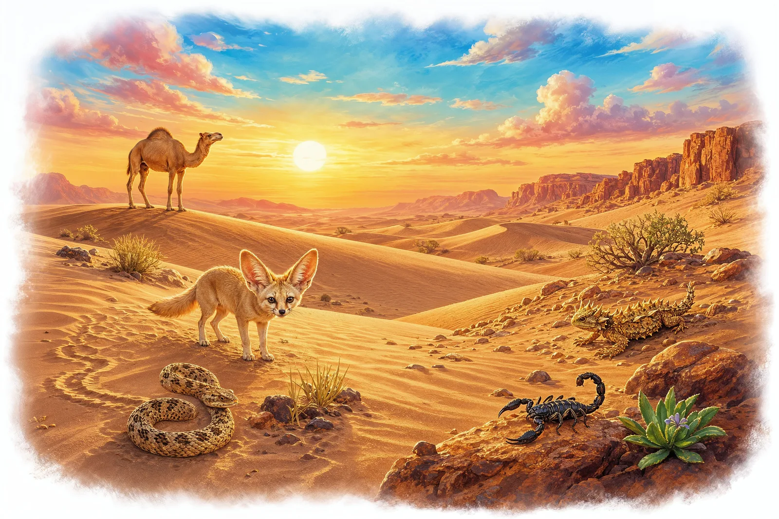 The desert at sunset — home to animals built for heat.