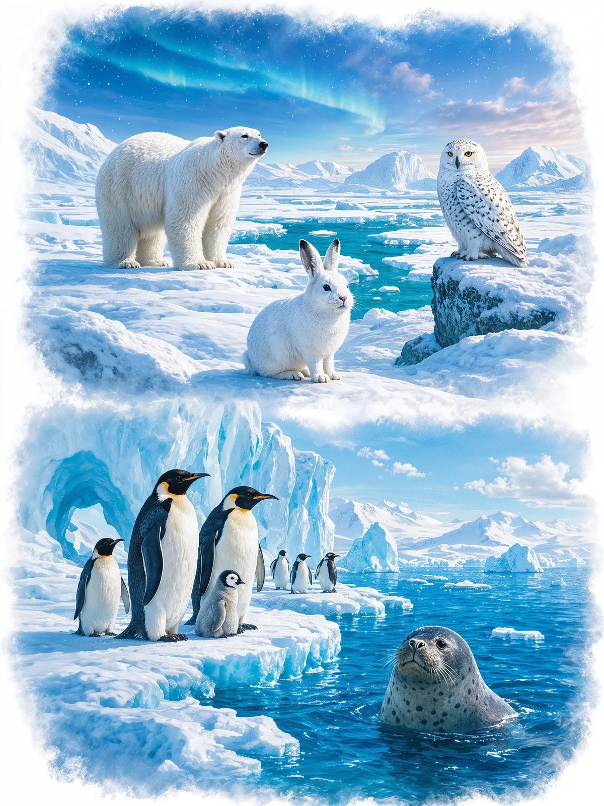 The icy polar habitat and the animals that thrive there.