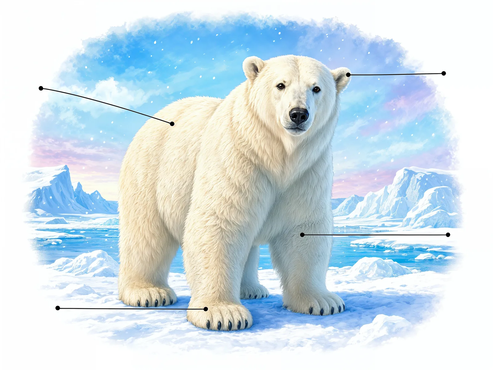 How a polar bear's body is adapted to the cold.