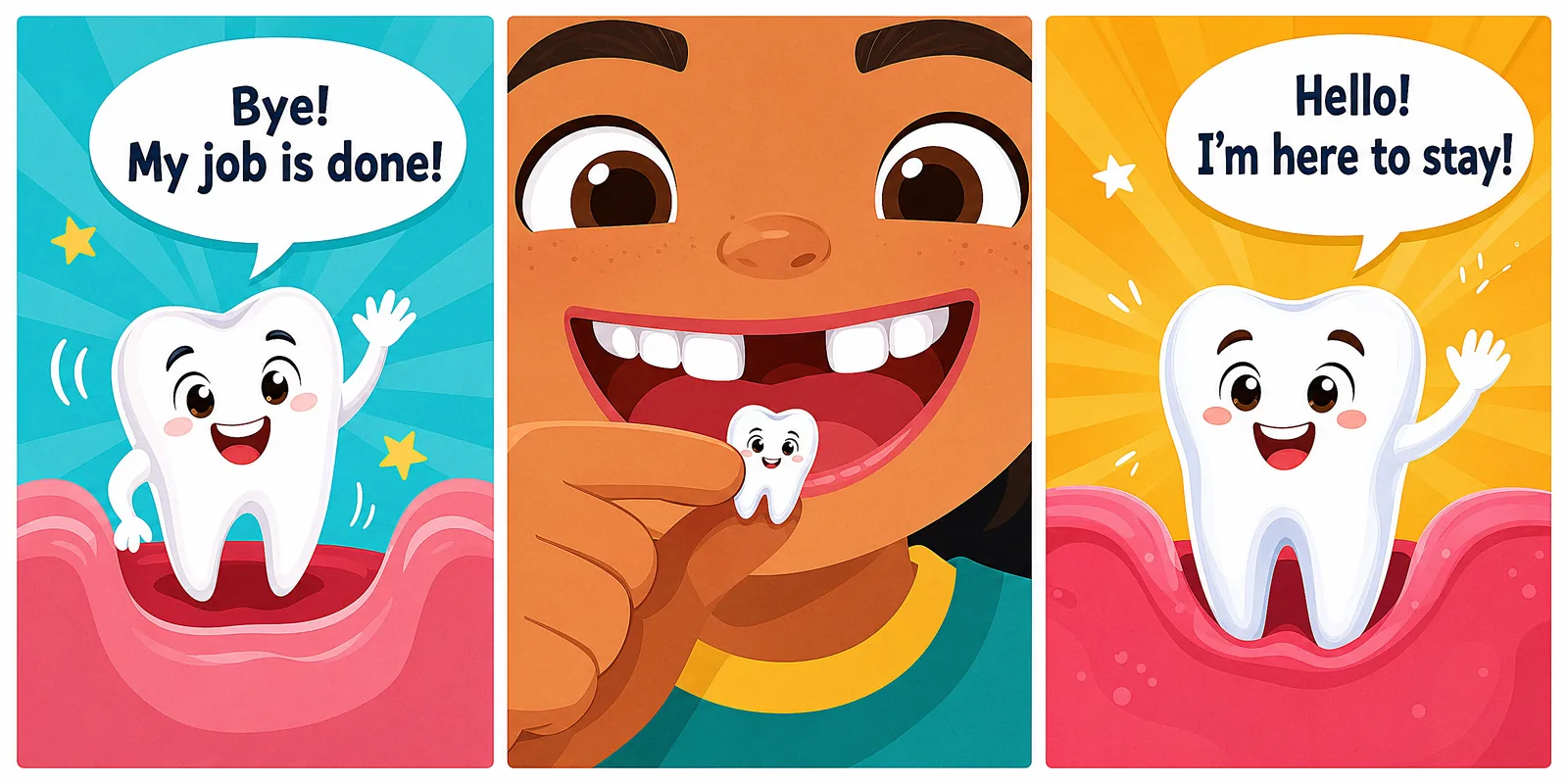 A short comic strip that teaches tooth care through a fun little story.