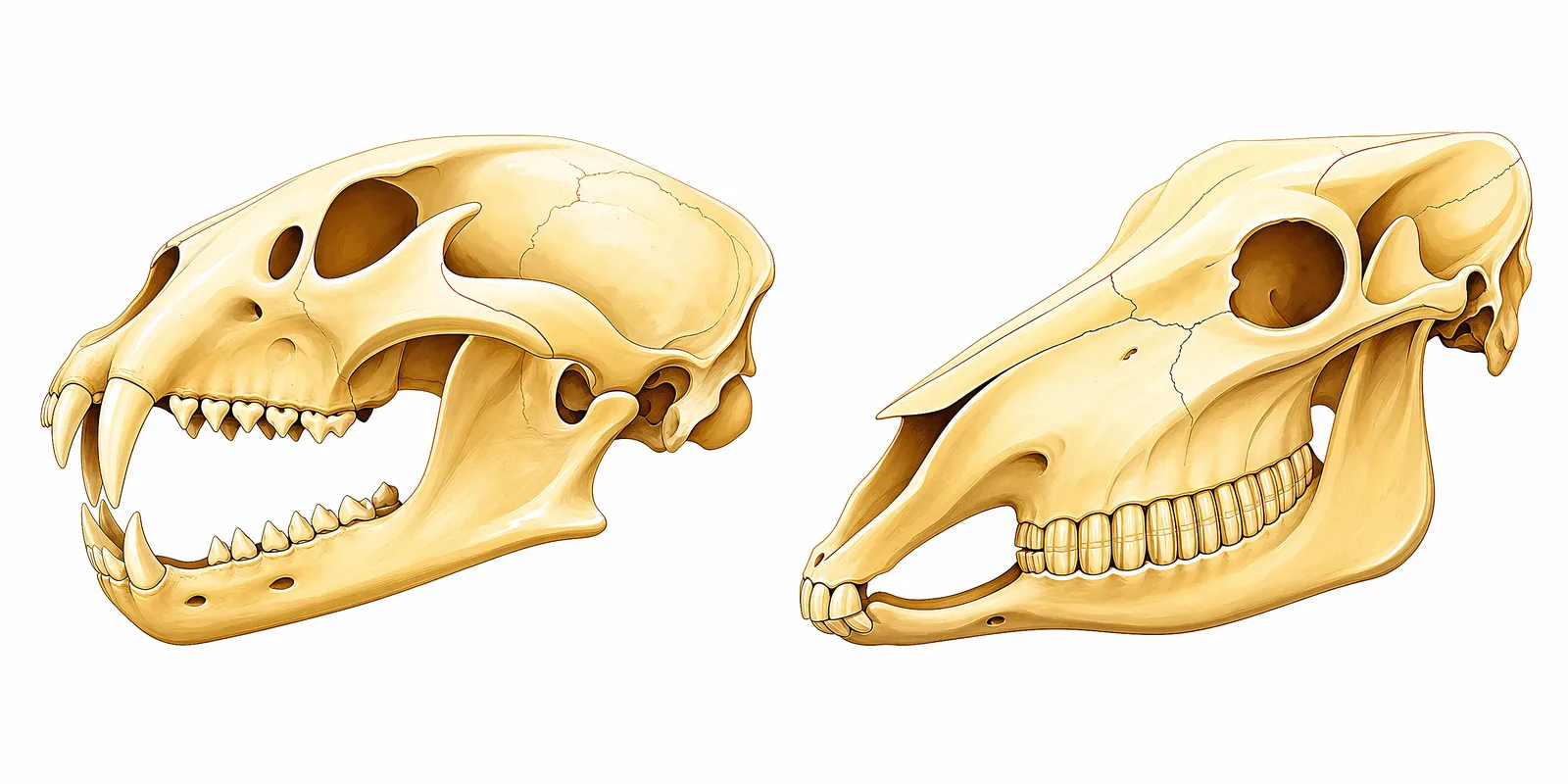 Comparing animal skulls to show how an animal's teeth reveal what it eats.