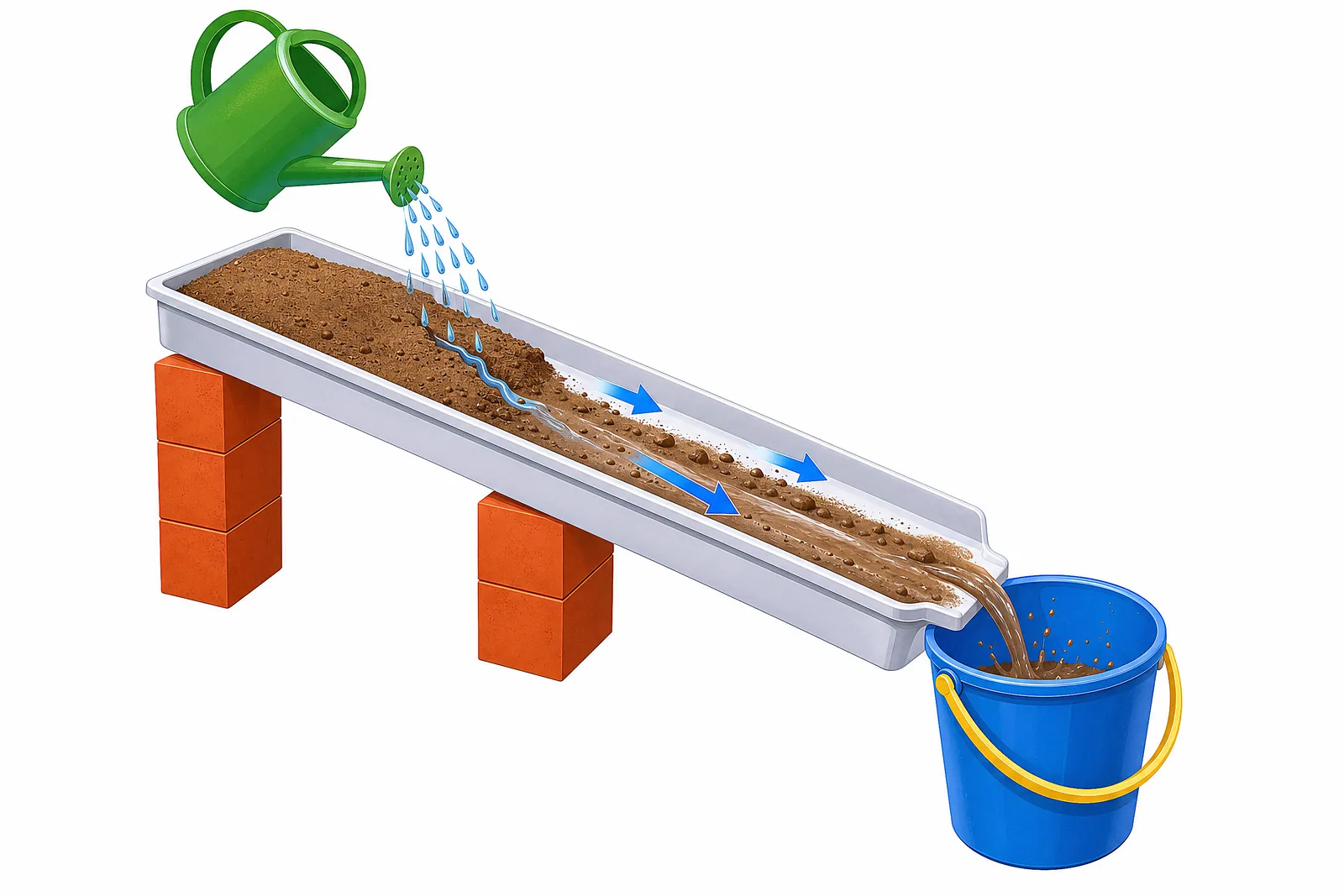 A hands-on experiment showing how water washes loose soil away.