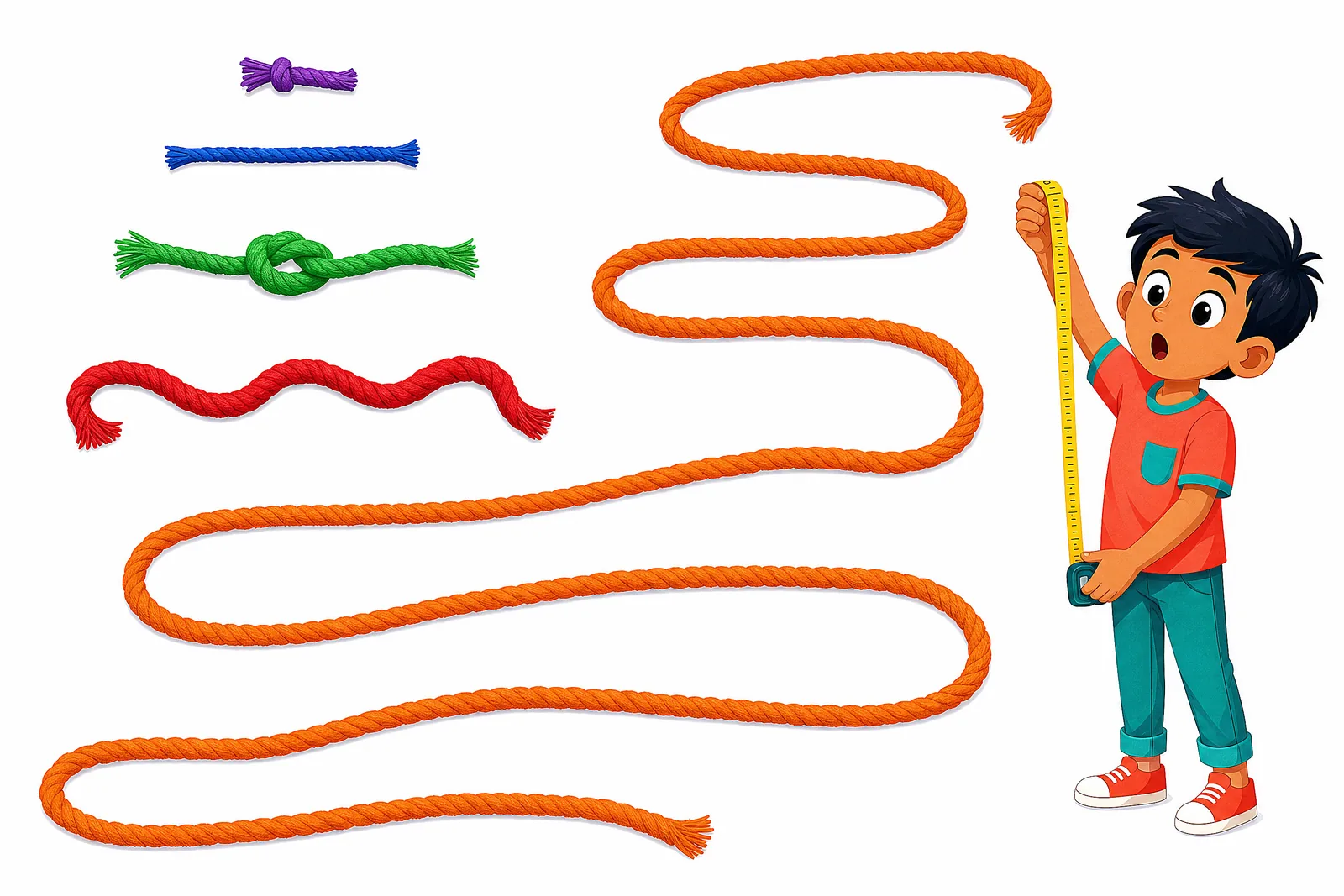 A long piece of yarn used to show just how long the intestines really are.