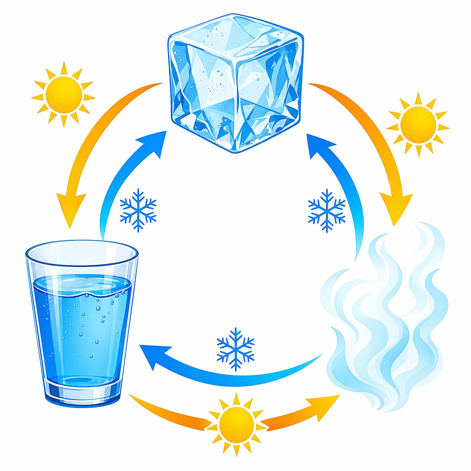 A wheel showing how matter changes from one state to another with heating and cooling.