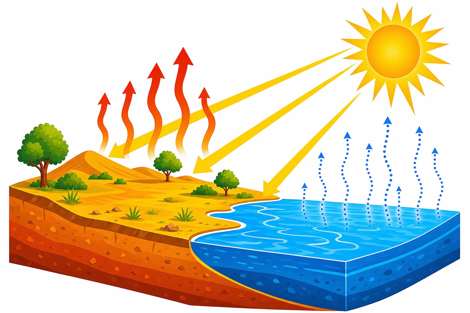 The sun heating water and turning it into invisible vapour.