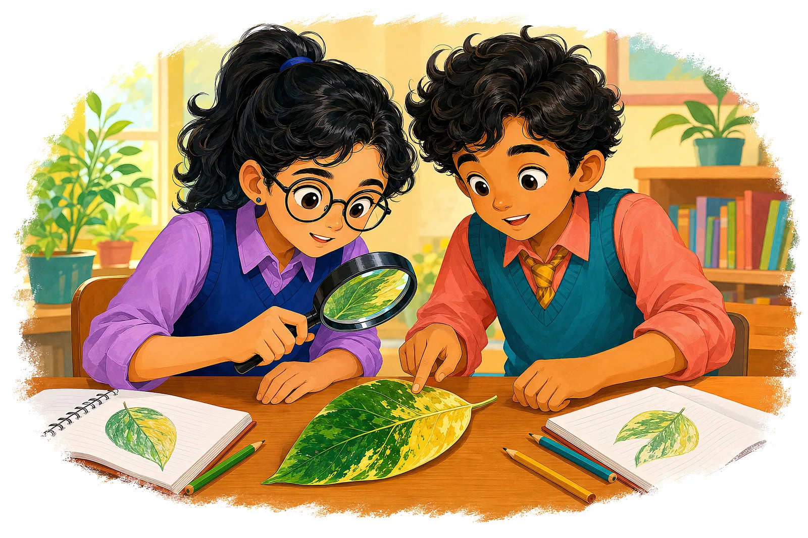 A classroom scene starting the lesson on plants and food.