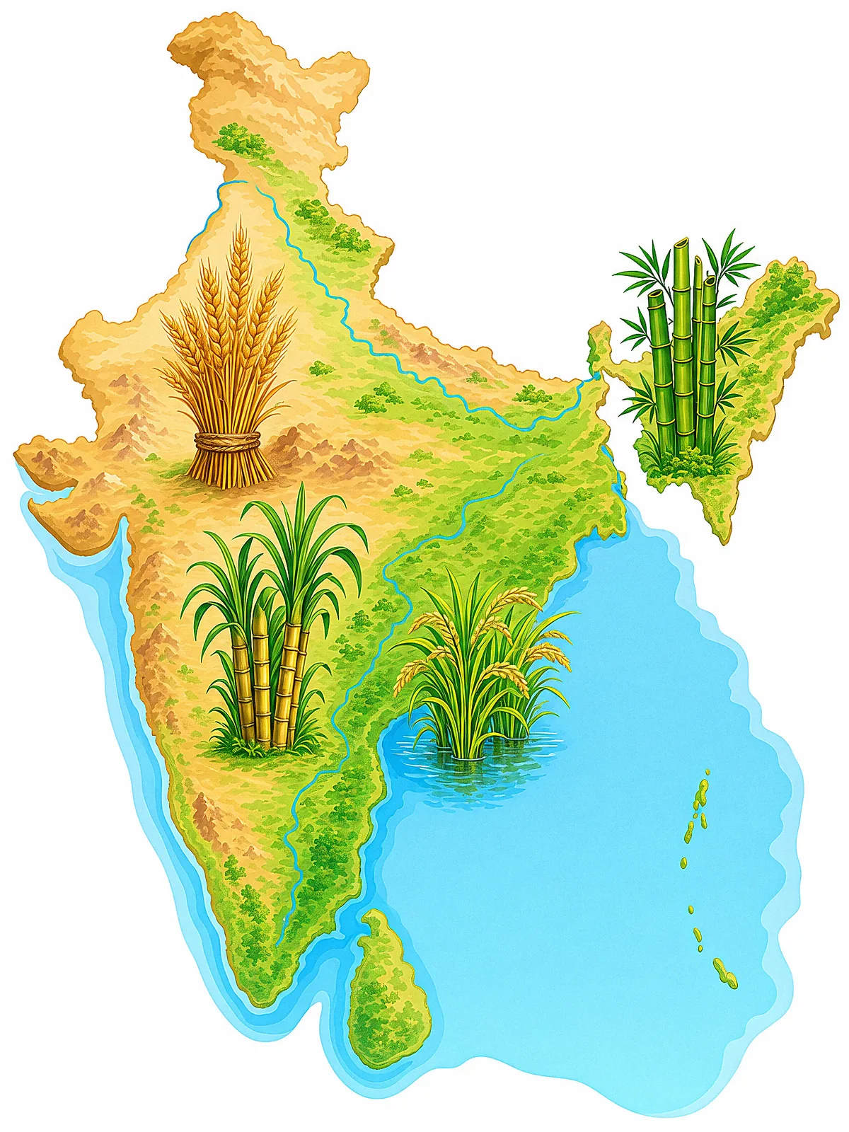 A map of India showing the variety of plant regions across the country.