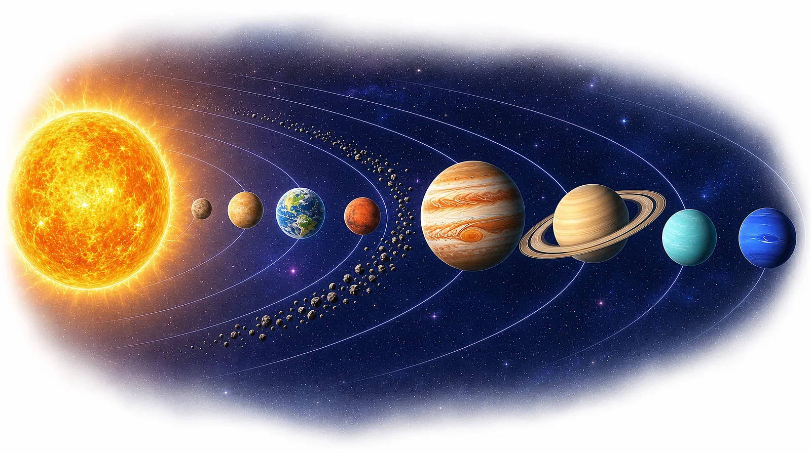The solar system — the sun and its planets in order.