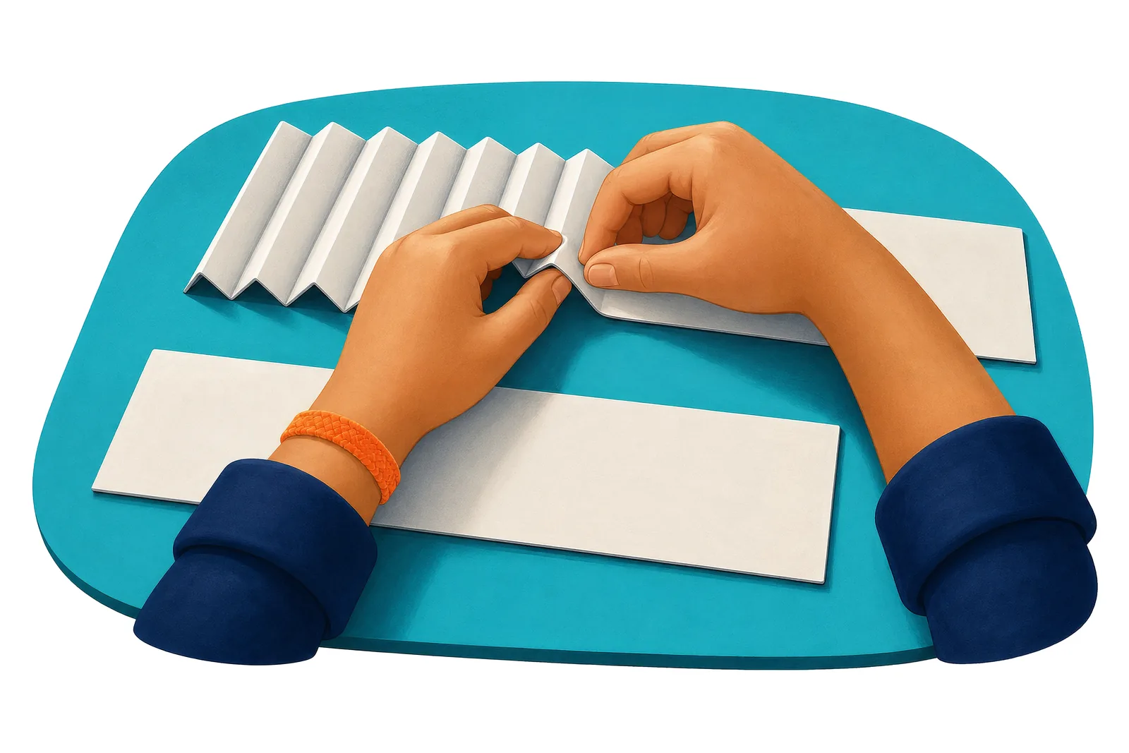 Folding the strips: the same paper, two different shapes.