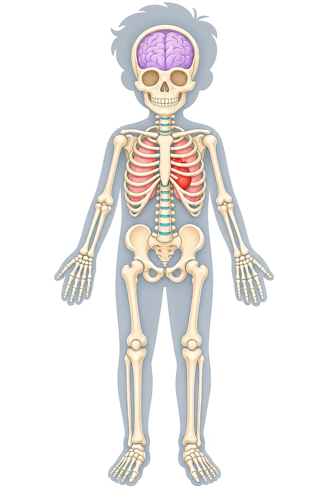 The skull and ribs as armour for the brain, heart and lungs.