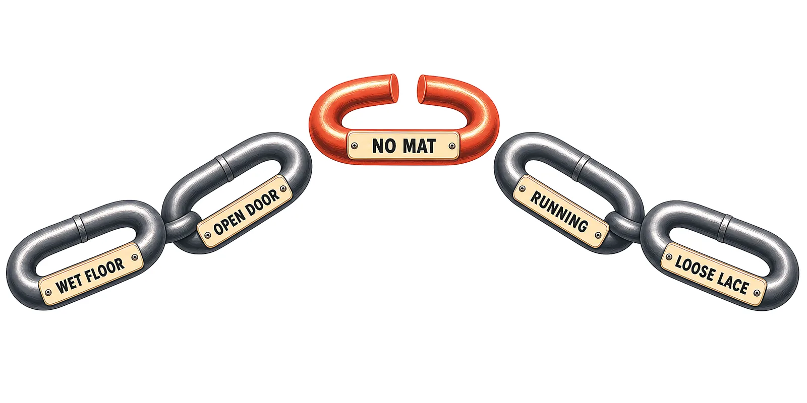 An accident as a chain of causes, not a single one — break any link and it stops.