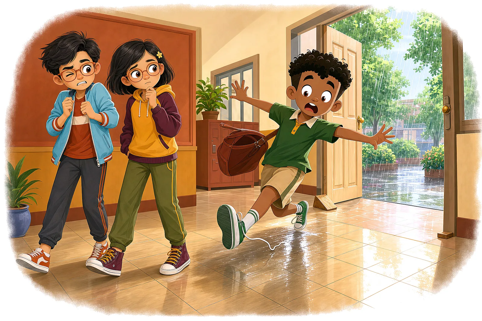 A school corridor — an everyday place where accidents build up.