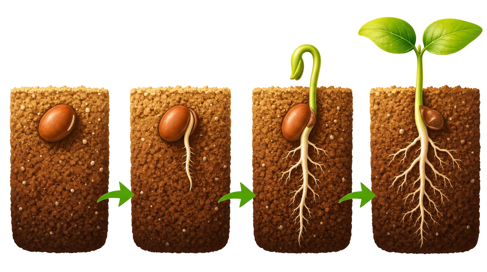 A seed germinating over several days.