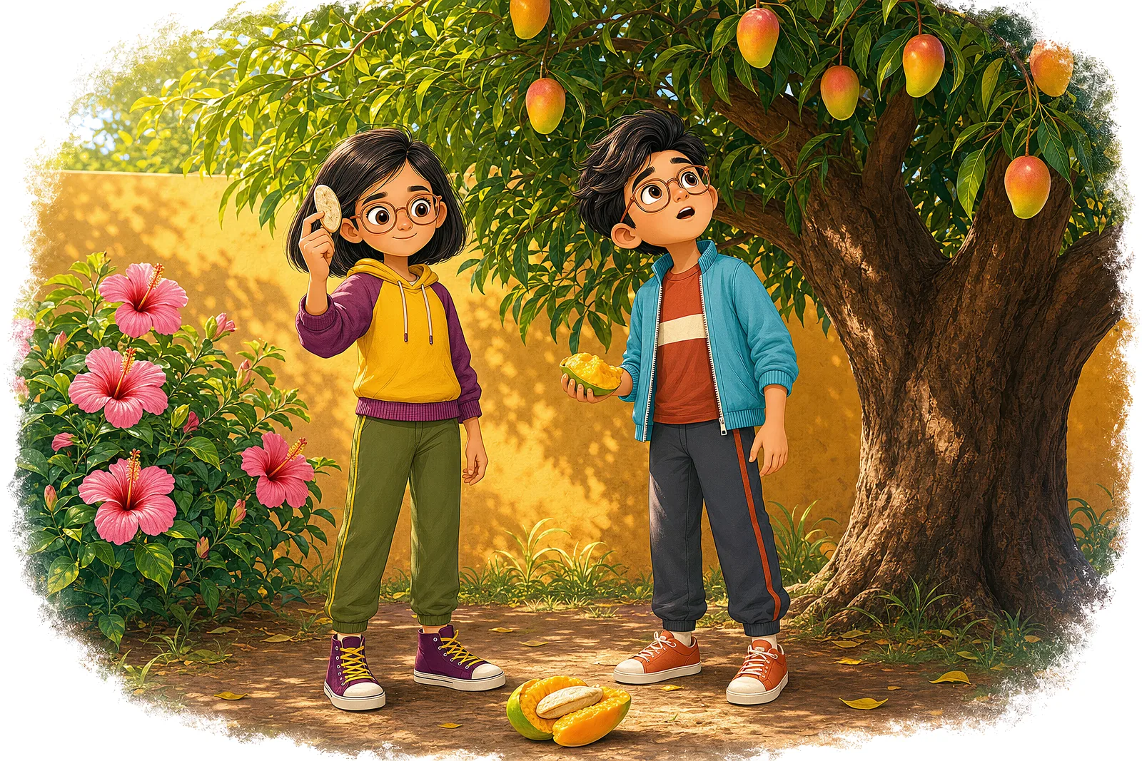 A mango tree in season — the story that carries the chapter.