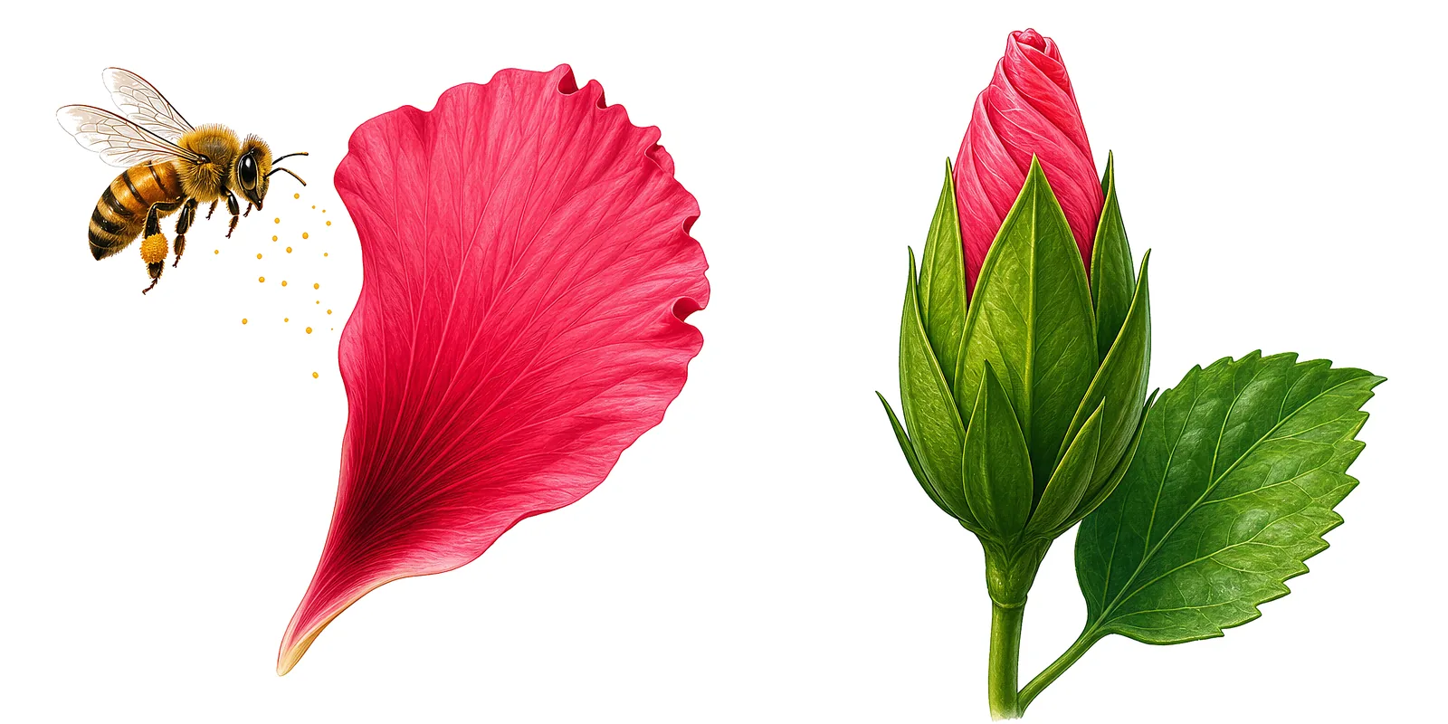 A petal and a bud, drawn close up.