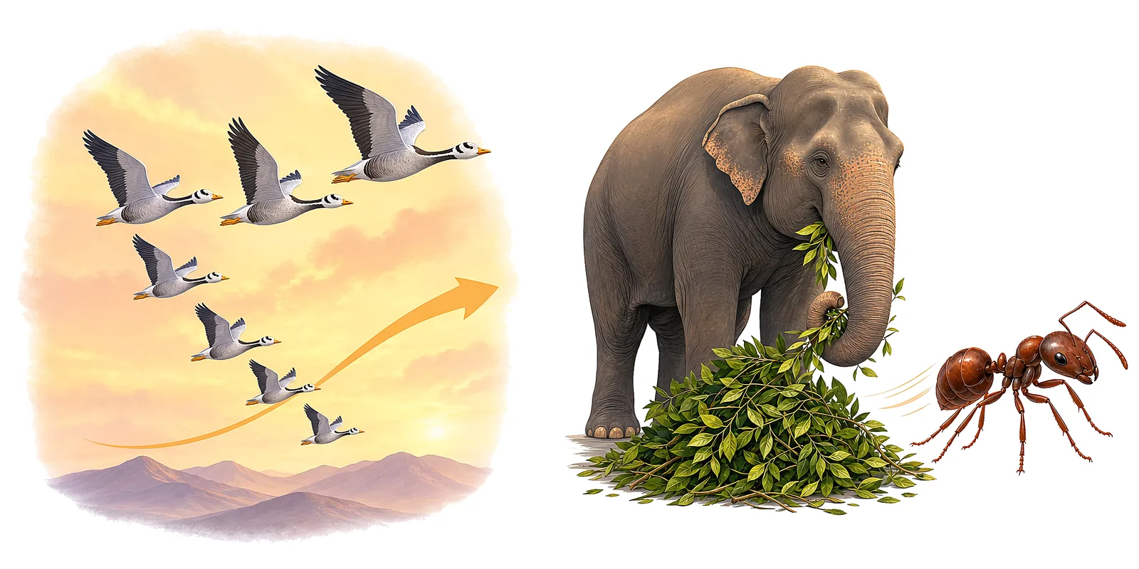 Geese in flight, and how body size changes what an animal needs.